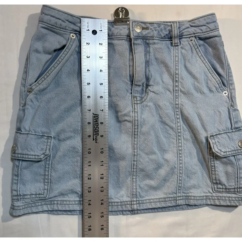 Cat & Jack Girls XL 14 Light Wash Stretch Cargo Denim Skirt Blue Pockets